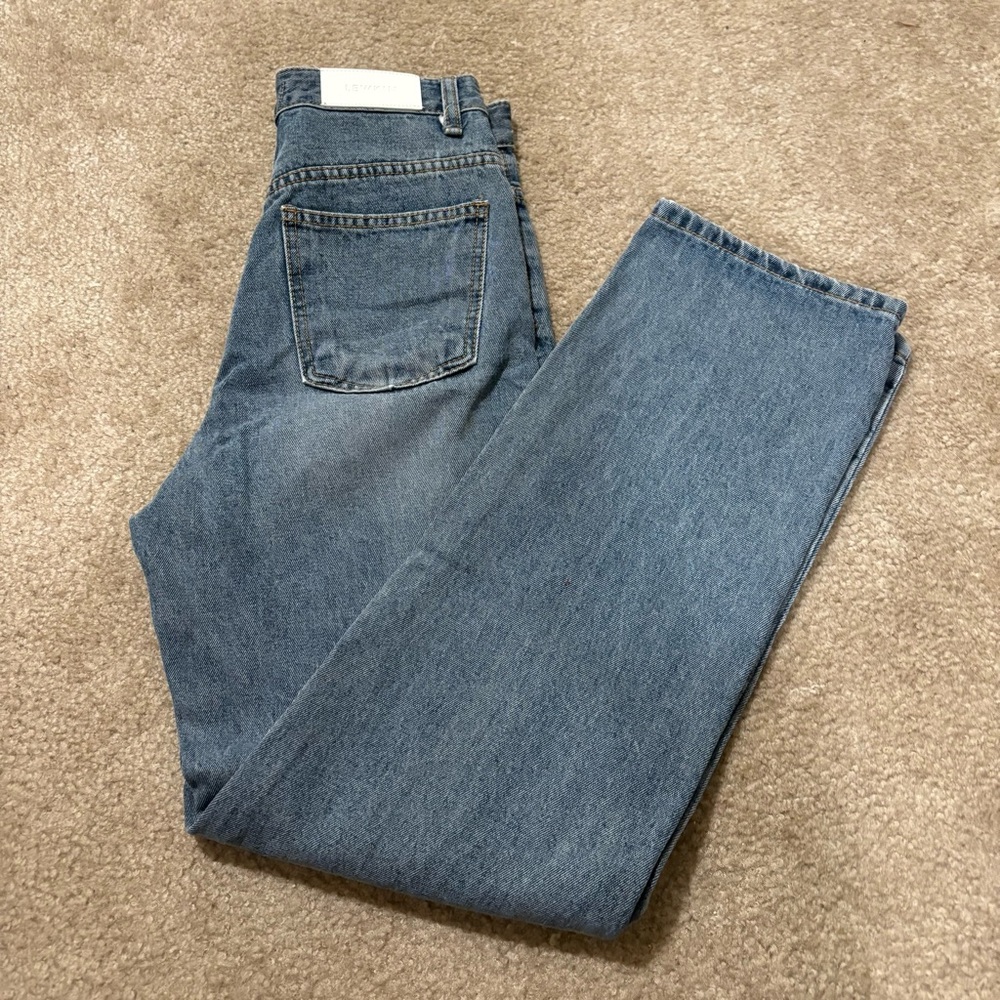 High Waisted Straight Leg Blue Denim Jeans